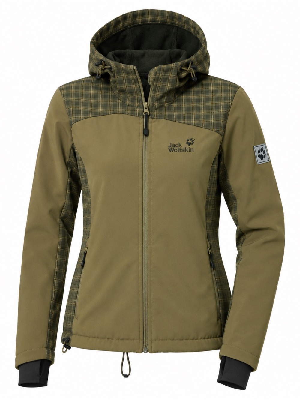 Jack Wolfskin Softshell Hooded Jacket Women’s XS Olive Green Windproof Outdoor